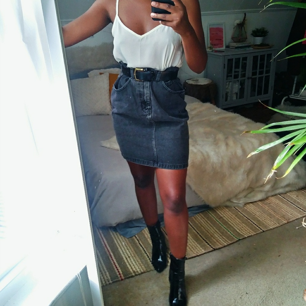 High waisted Denim Black Skirt